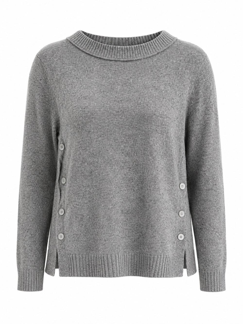 C&C California Women’s Medium Gray Knit Pullover Sweater Side Button Long Sleeve